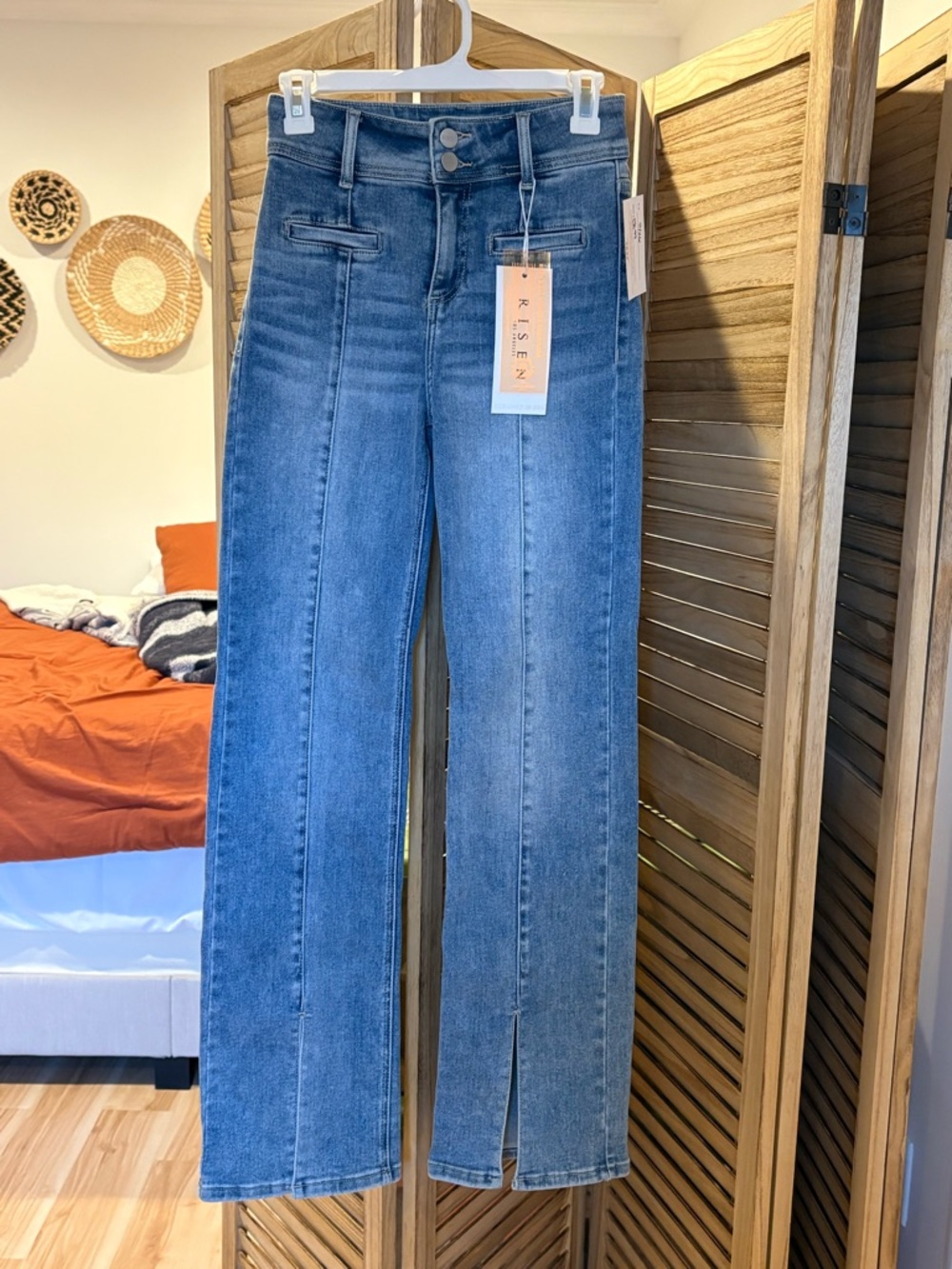 Risen High-Rise Wide Leg Jeans in Medium Blue